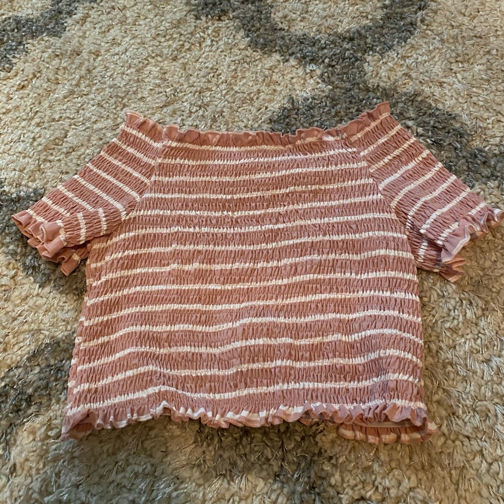 striped shirred frill crop top